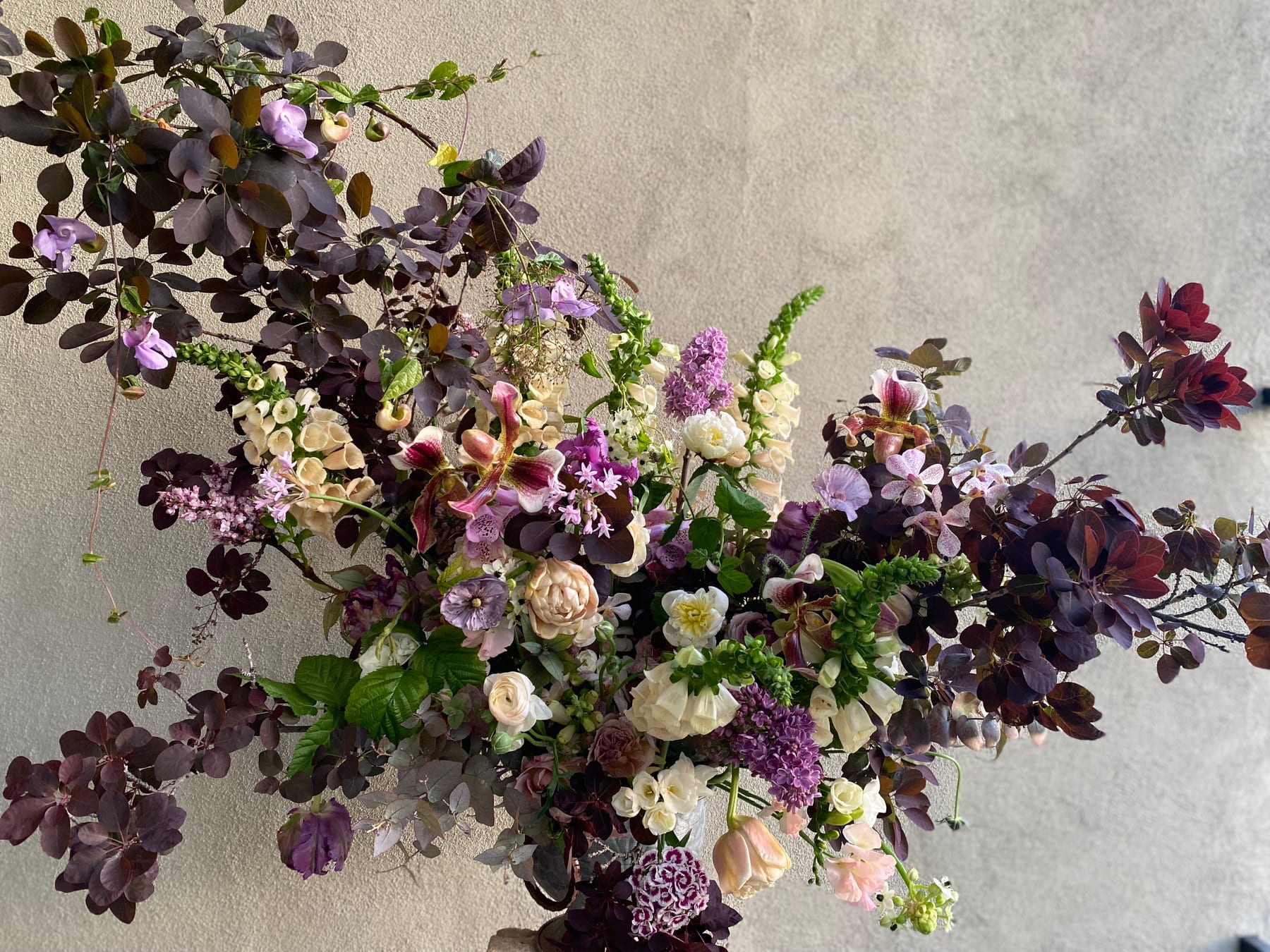 Outdoor floral arrangement, studio work